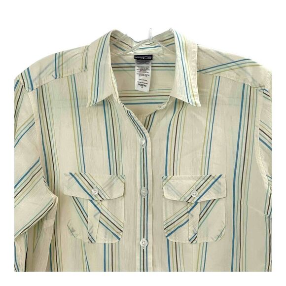 Patagonia Women’s Striped Button Down – Cream/Blue, Size 8, Pre-Loved - Picture 2 of 6